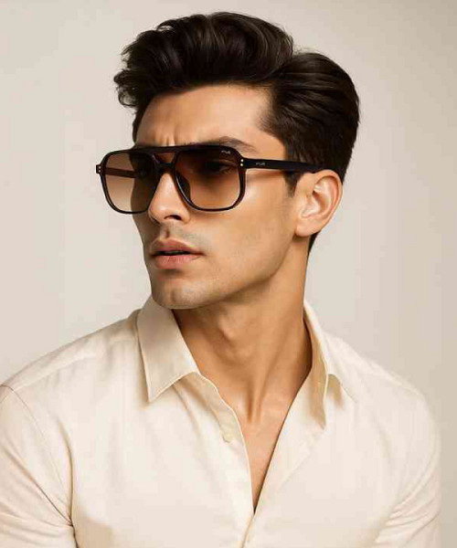 Unisex Brown Lens & Black Square Sunglasses with UV Protected Lens